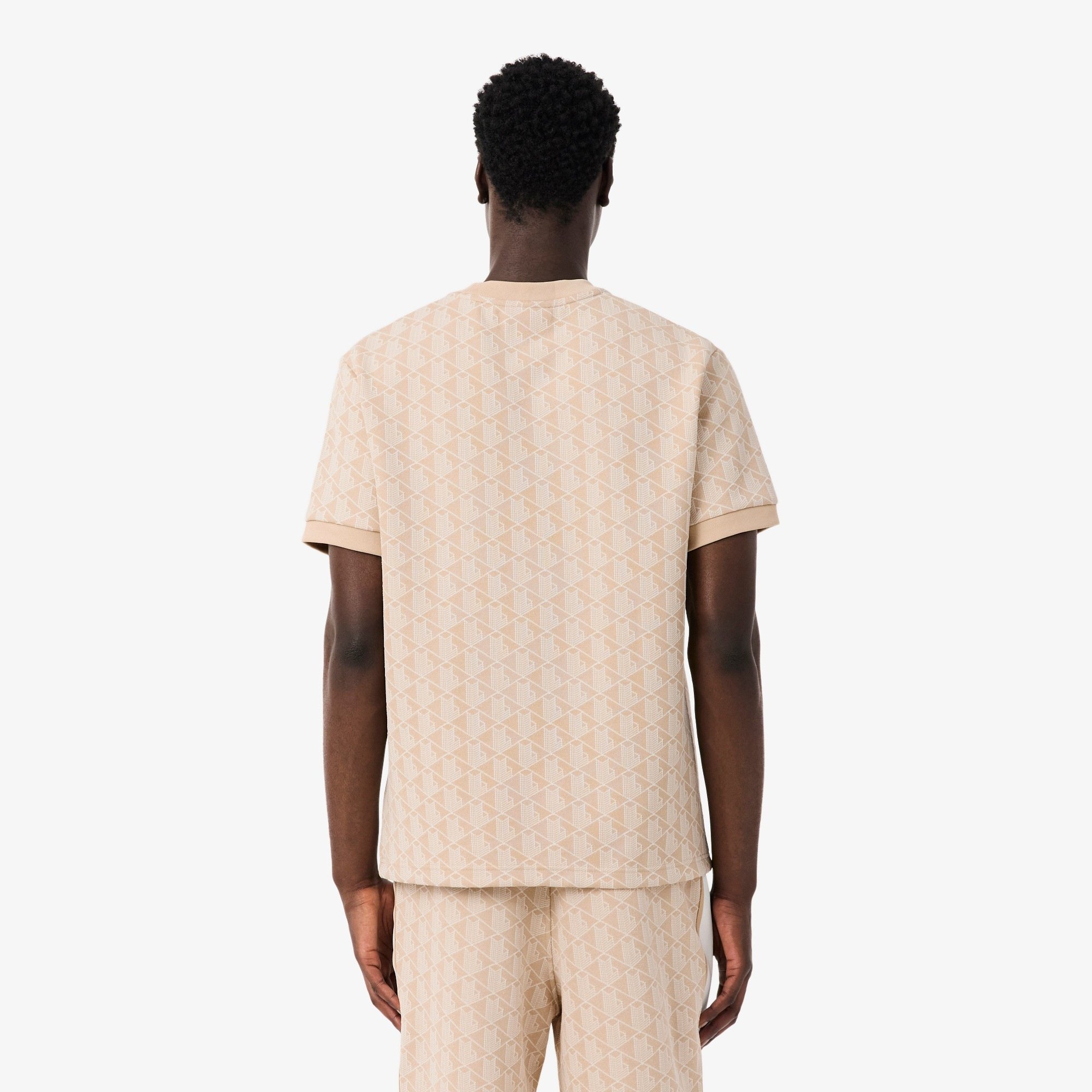 Lacoste T-shirt Jacquard Monogramme - Beige/Blanc