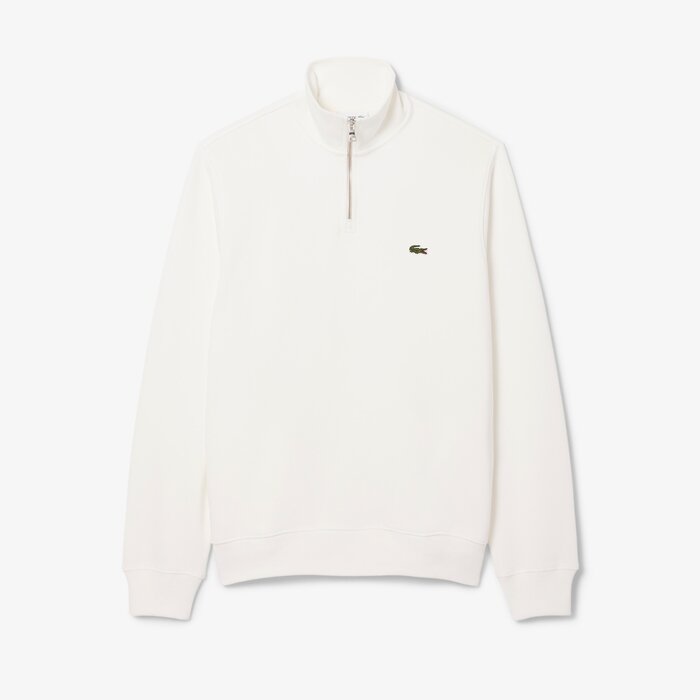 Lacoste Sweatshirt Zippé Interlock Col Montant - Blanc