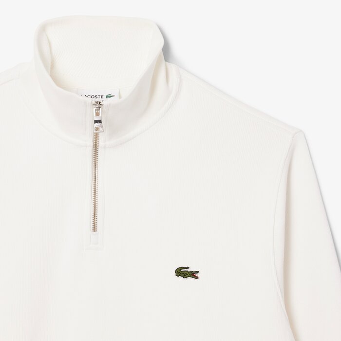 Lacoste Sweatshirt Zippé Interlock Col Montant - Blanc