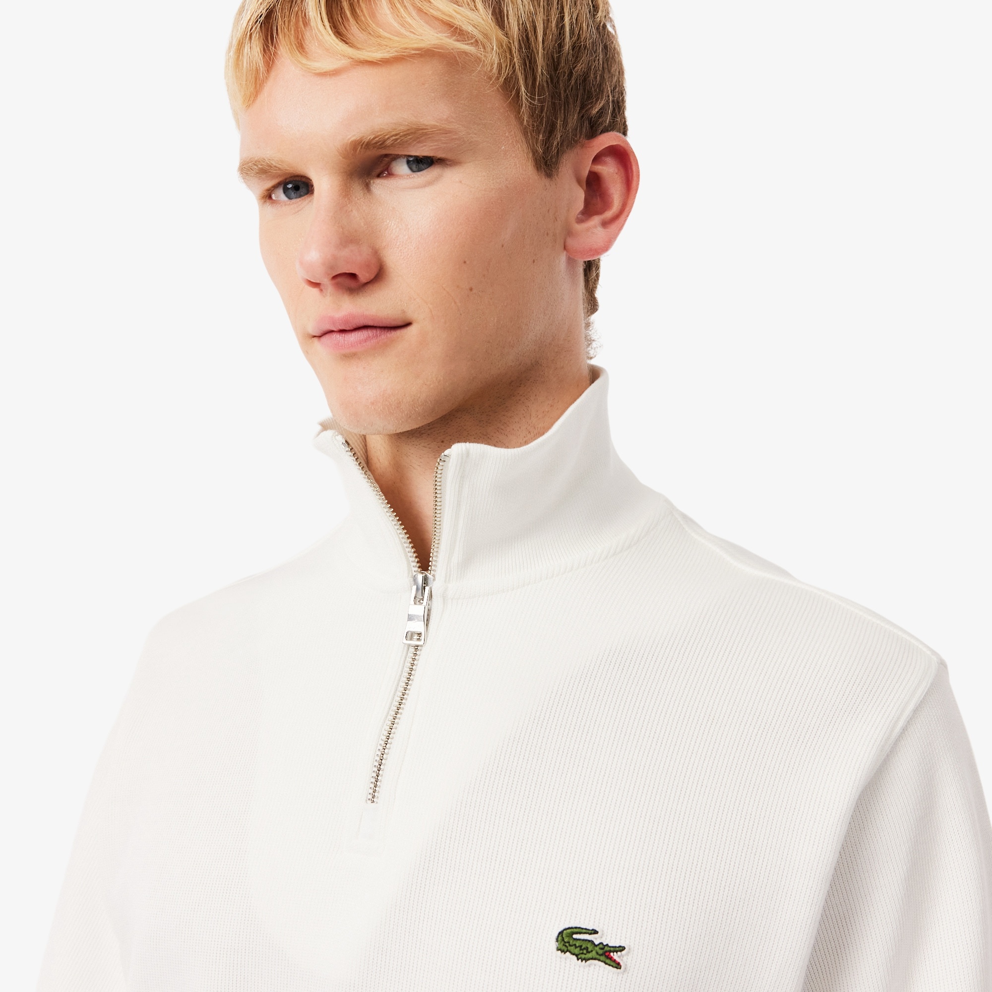 Lacoste Sweatshirt Zippé Interlock Col Montant - Blanc