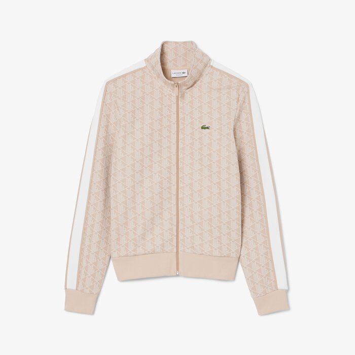 Lacoste Veste de survêtement zippée Paris jacquard -  Beige/Blanc