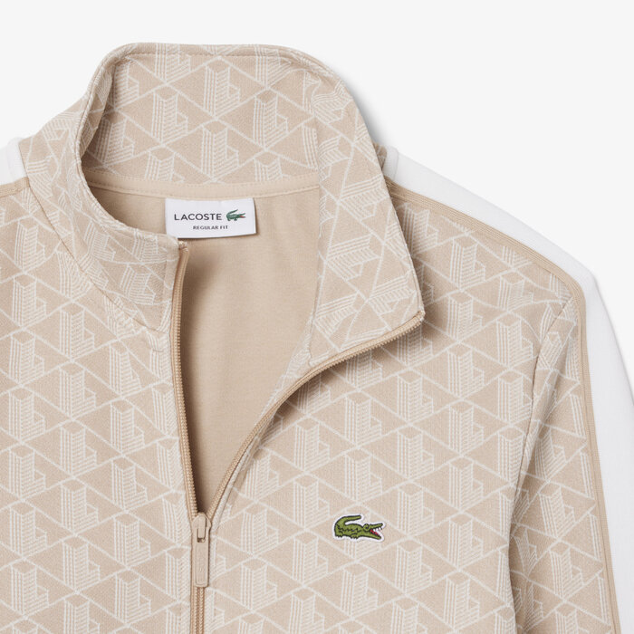 Lacoste Veste de survêtement zippée Paris jacquard -  Beige/Blanc
