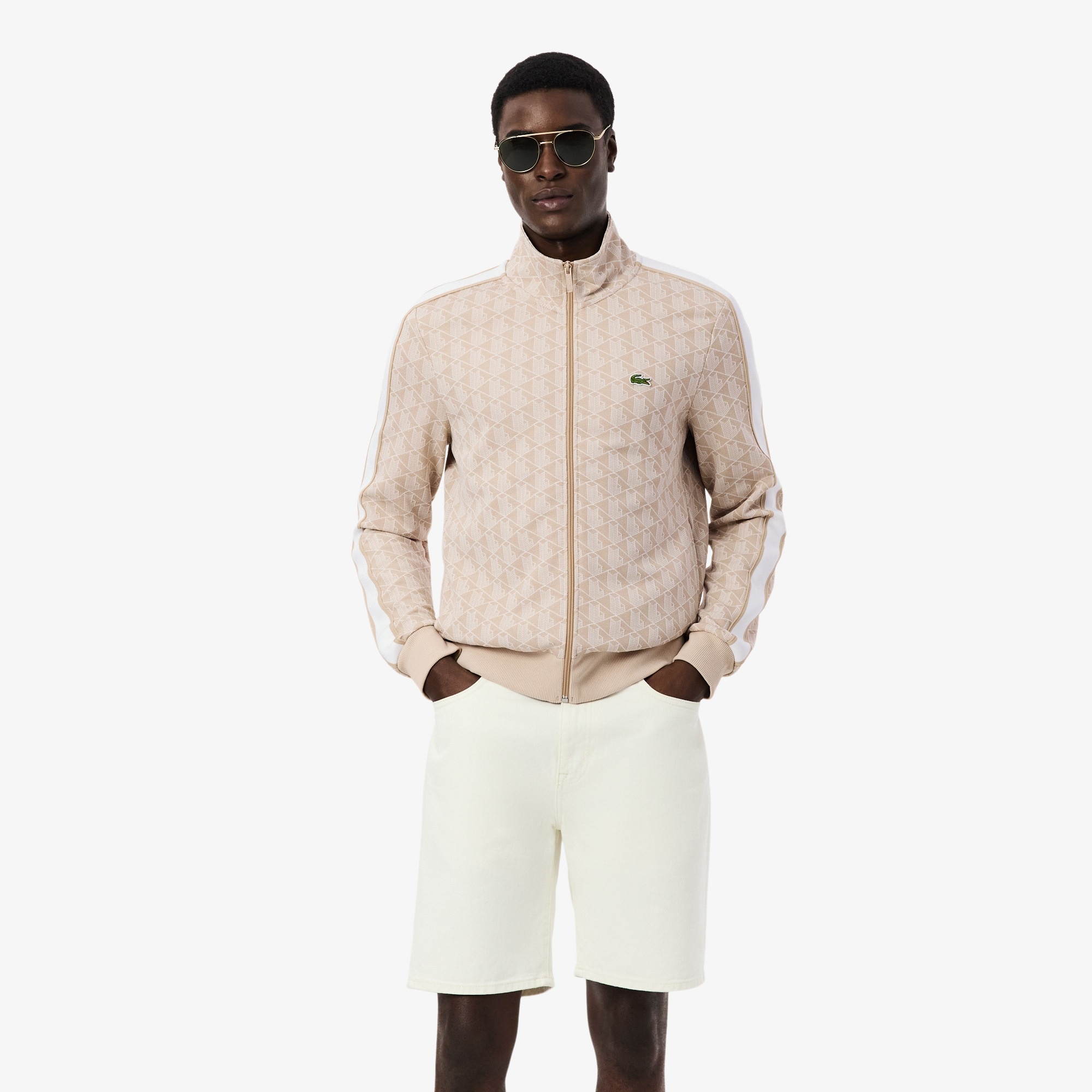 Lacoste Veste de survêtement zippée Paris jacquard -  Beige/Blanc