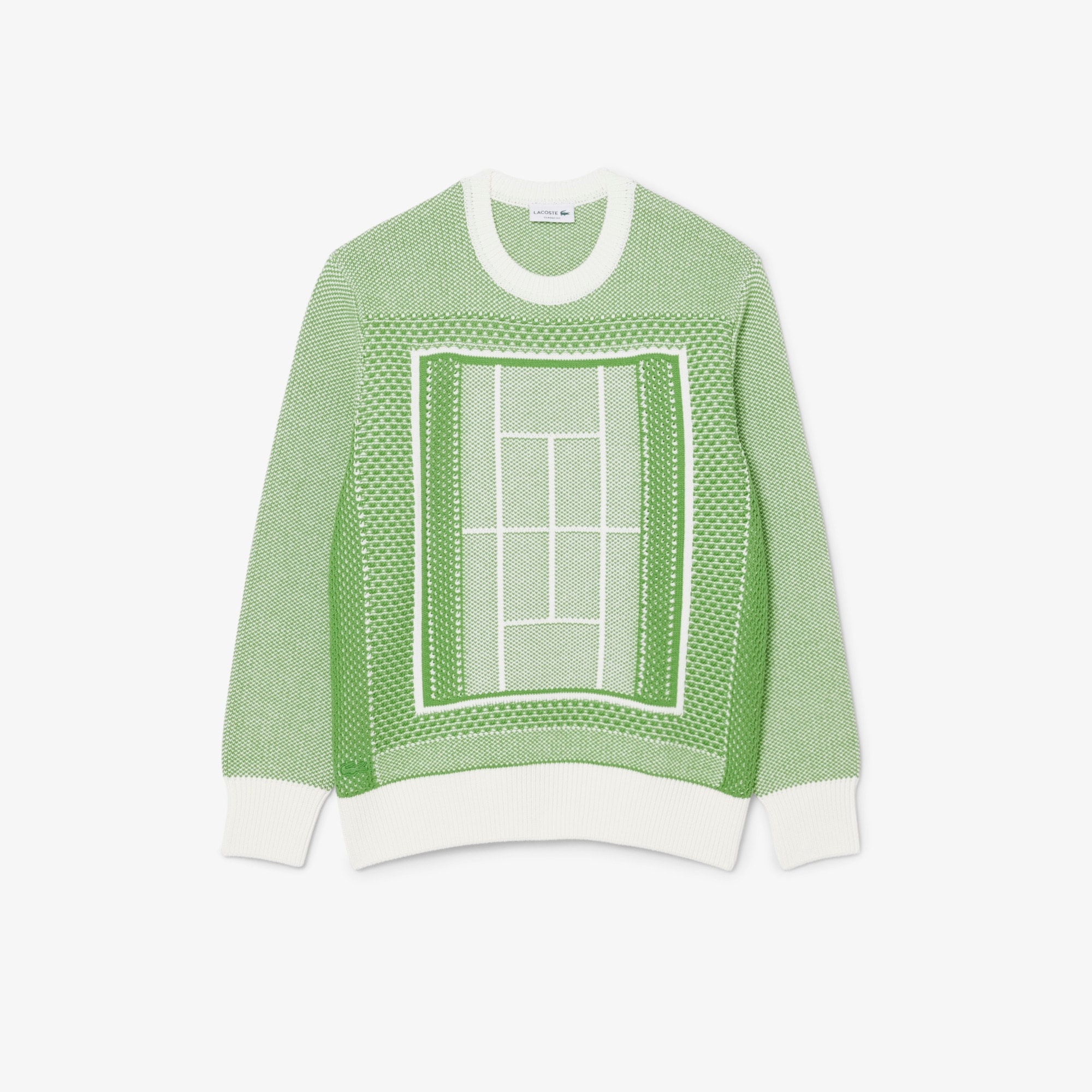 Lacoste Pull Jacquard Graphique Court Tennis - Vert/Blanc