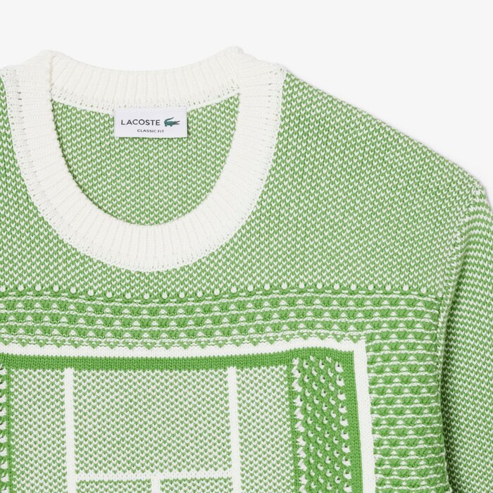 Lacoste Pull Jacquard Graphique Court Tennis - Vert/Blanc