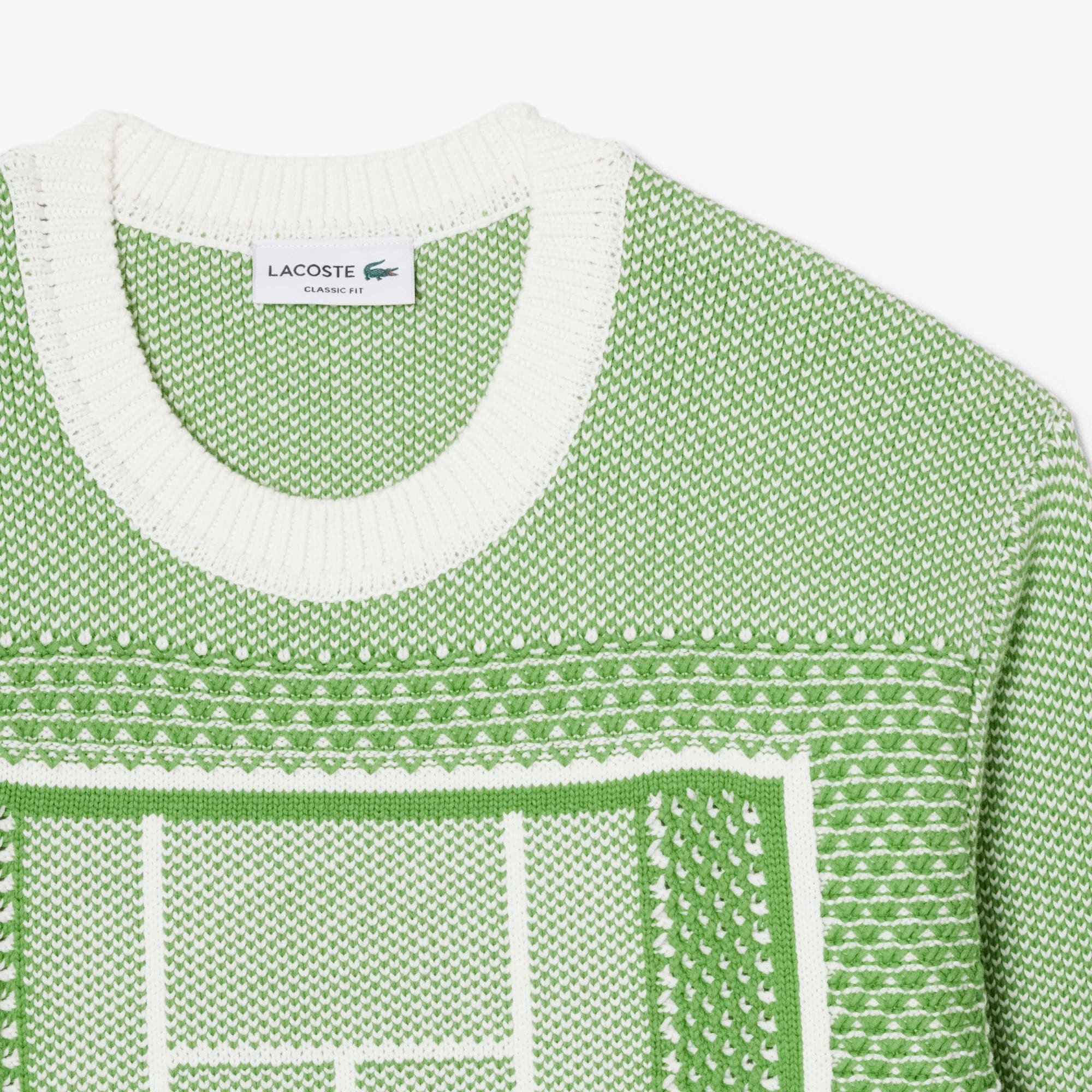 Lacoste Pull Jacquard Graphique Court Tennis - Vert/Blanc
