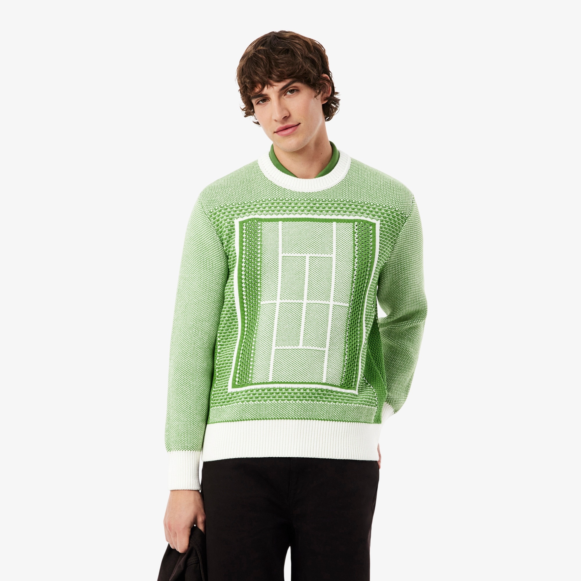 Lacoste Pull Jacquard Graphique Court Tennis - Vert/Blanc