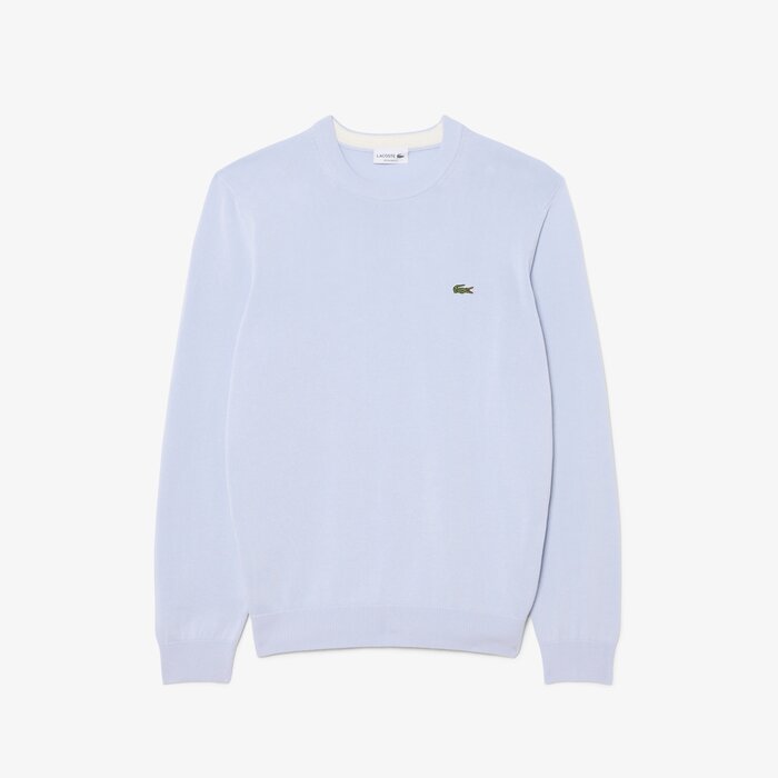 Lacoste Pull Coton Uni Col Rond - Bleu Clair