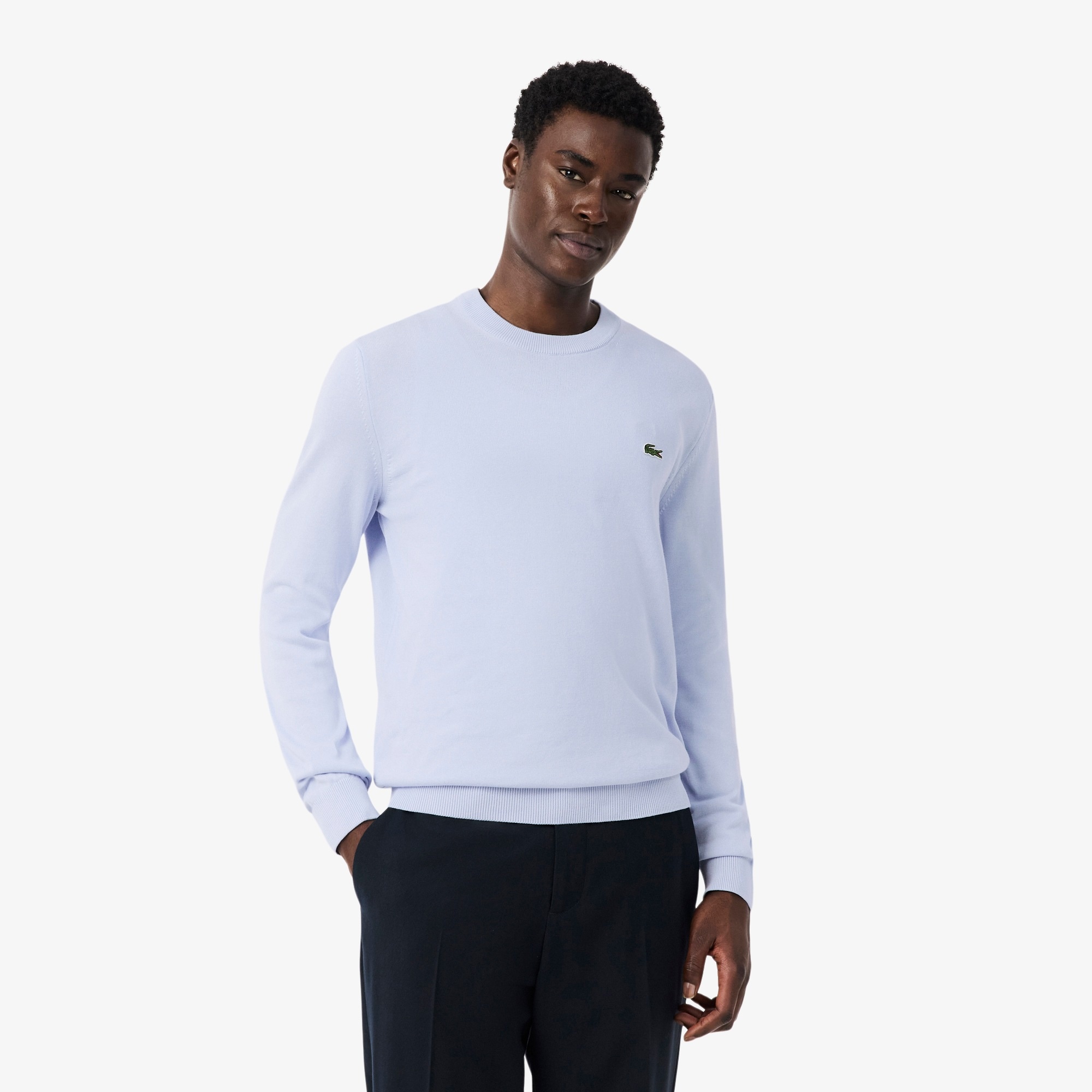 Lacoste Pull Coton Uni Col Rond - Bleu Clair