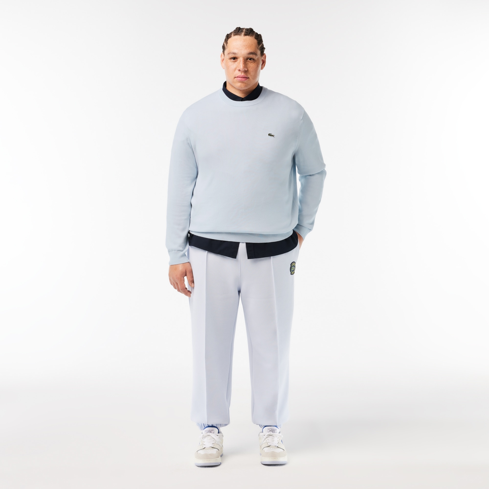 Lacoste Pull Coton Uni Col Rond - Bleu Clair