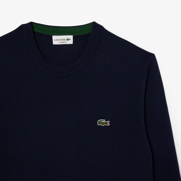 Lacoste Pull Coton Uni Col Rond - Bleu Marine
