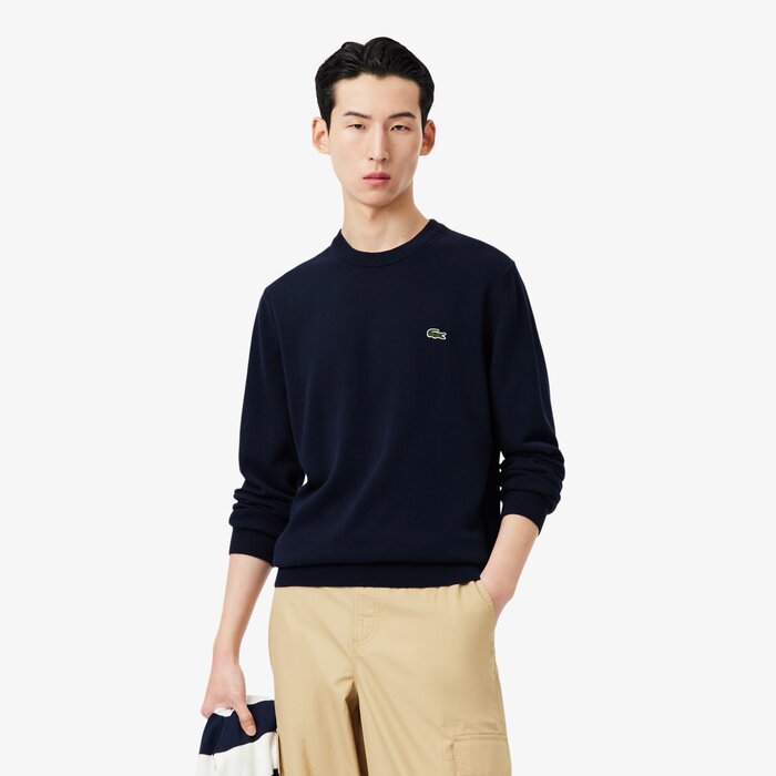 Lacoste Pull Coton Uni Col Rond - Bleu Marine