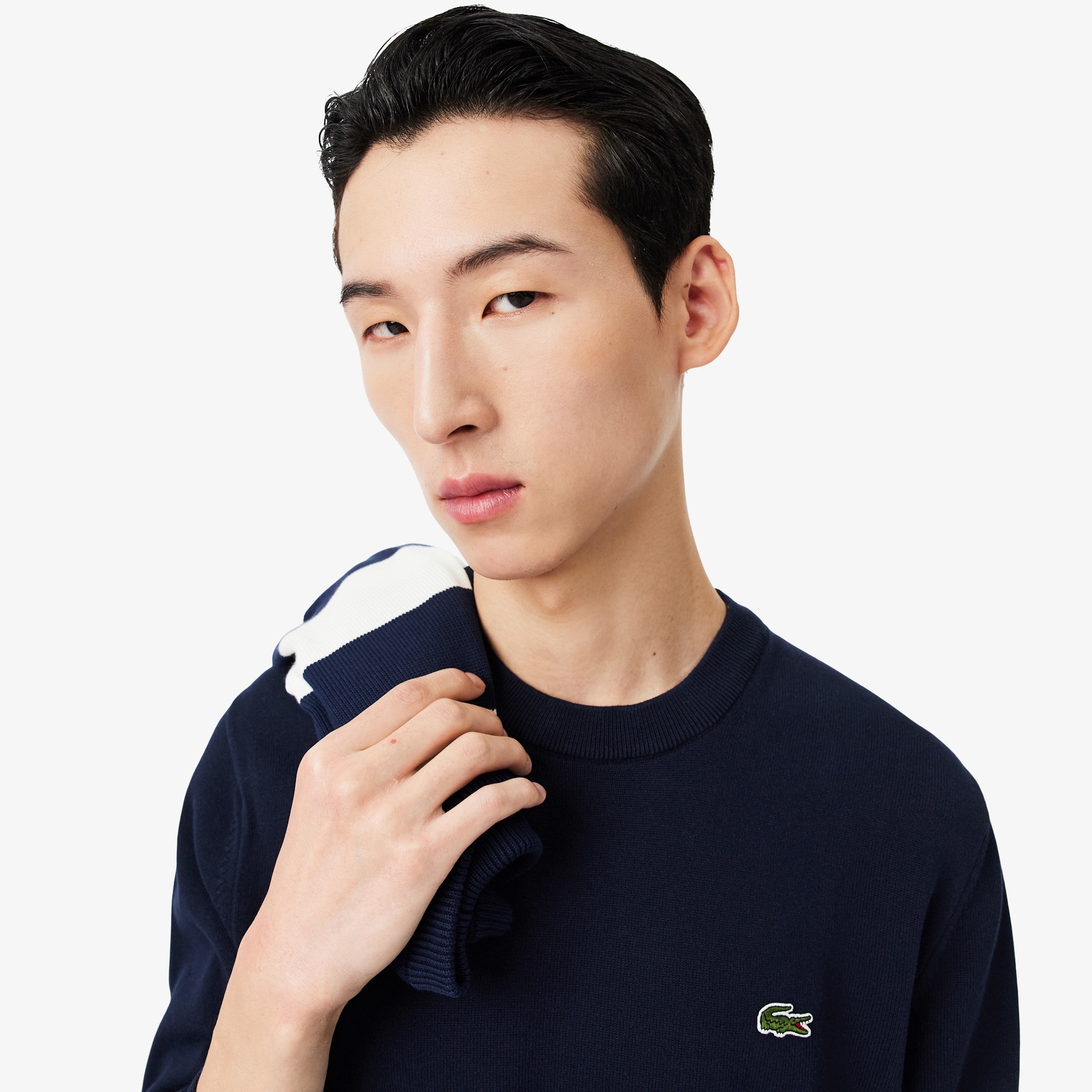 Lacoste Pull Coton Uni Col Rond - Bleu Marine