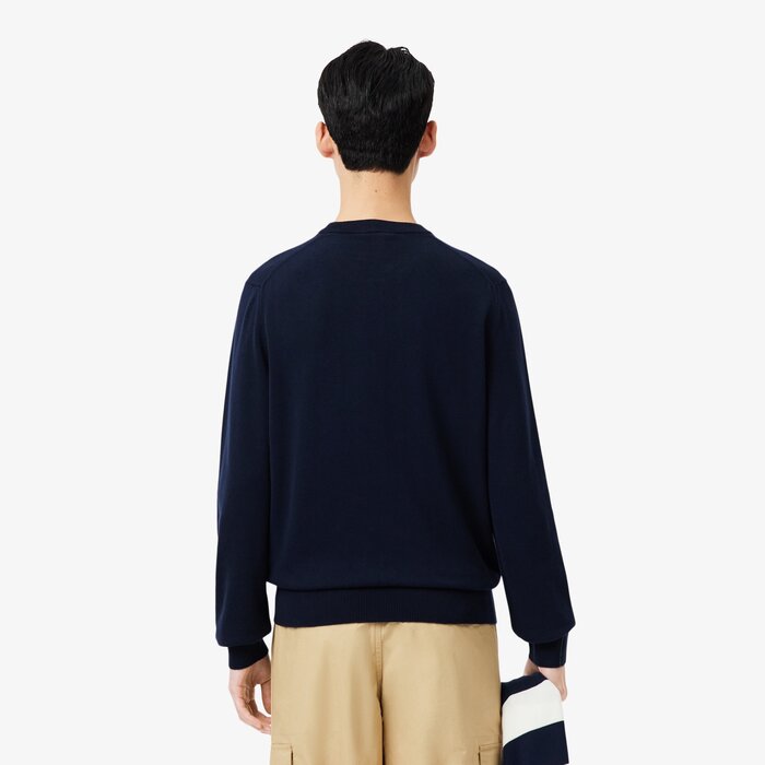 Lacoste Pull Coton Uni Col Rond - Bleu Marine