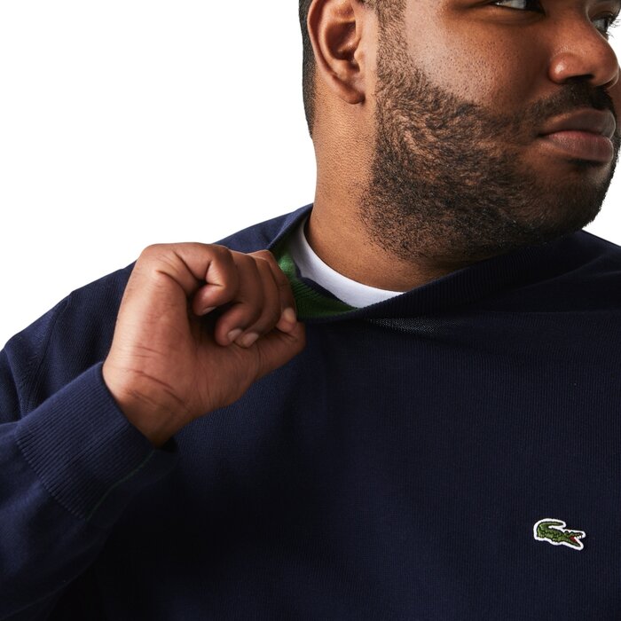 Lacoste Pull Coton Uni Col Rond - Bleu Marine