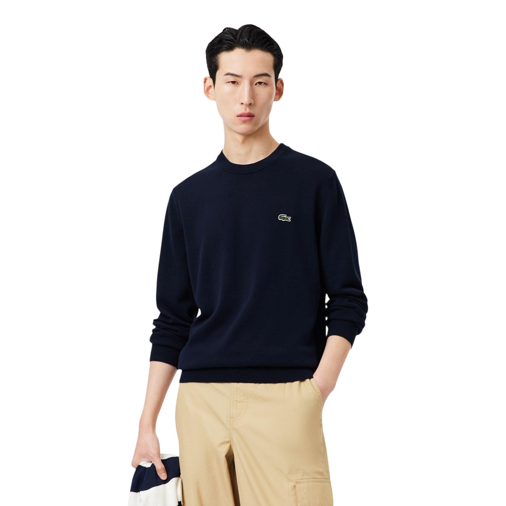 Lacoste Pull Coton Uni Col Rond - Bleu Marine