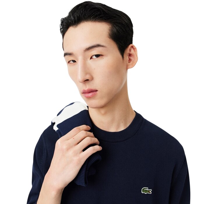 Lacoste Pull Coton Uni Col Rond - Bleu Marine