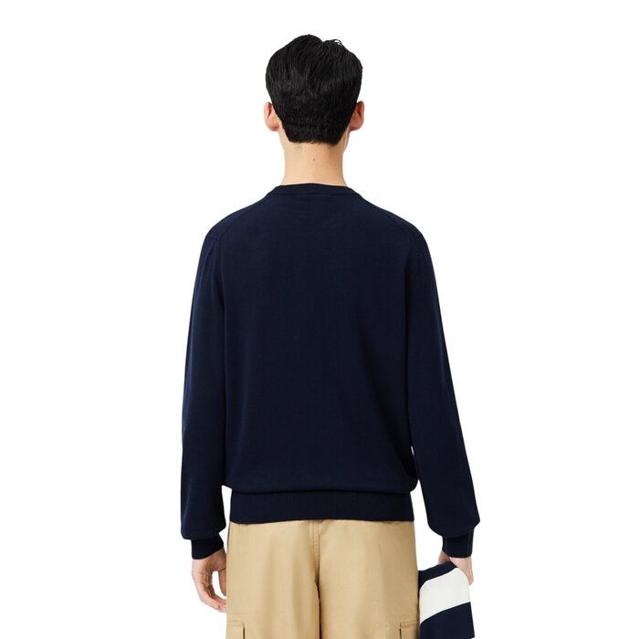 Lacoste Pull Coton Uni Col Rond - Bleu Marine