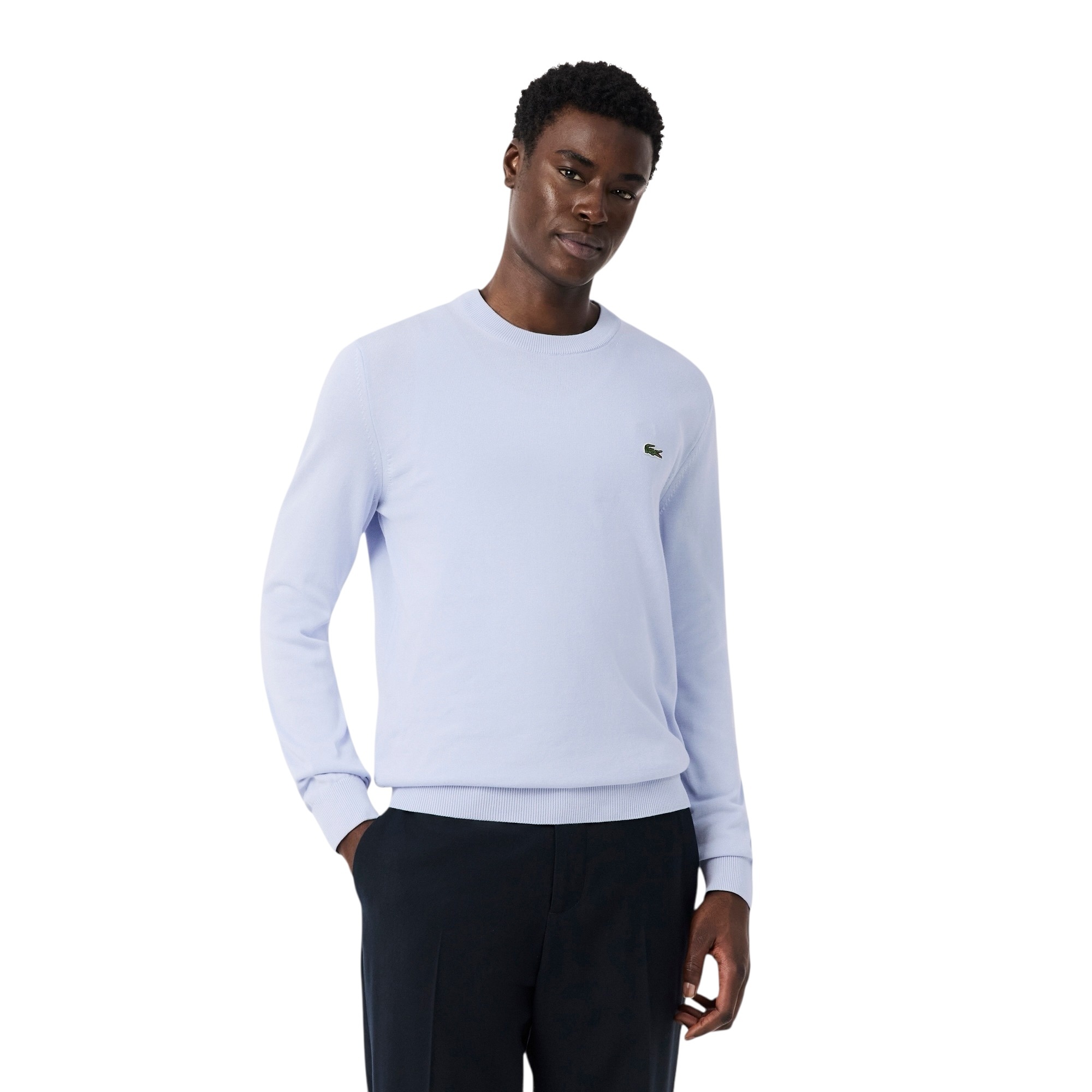 Lacoste Pull Coton Uni Col Rond - Bleu Clair