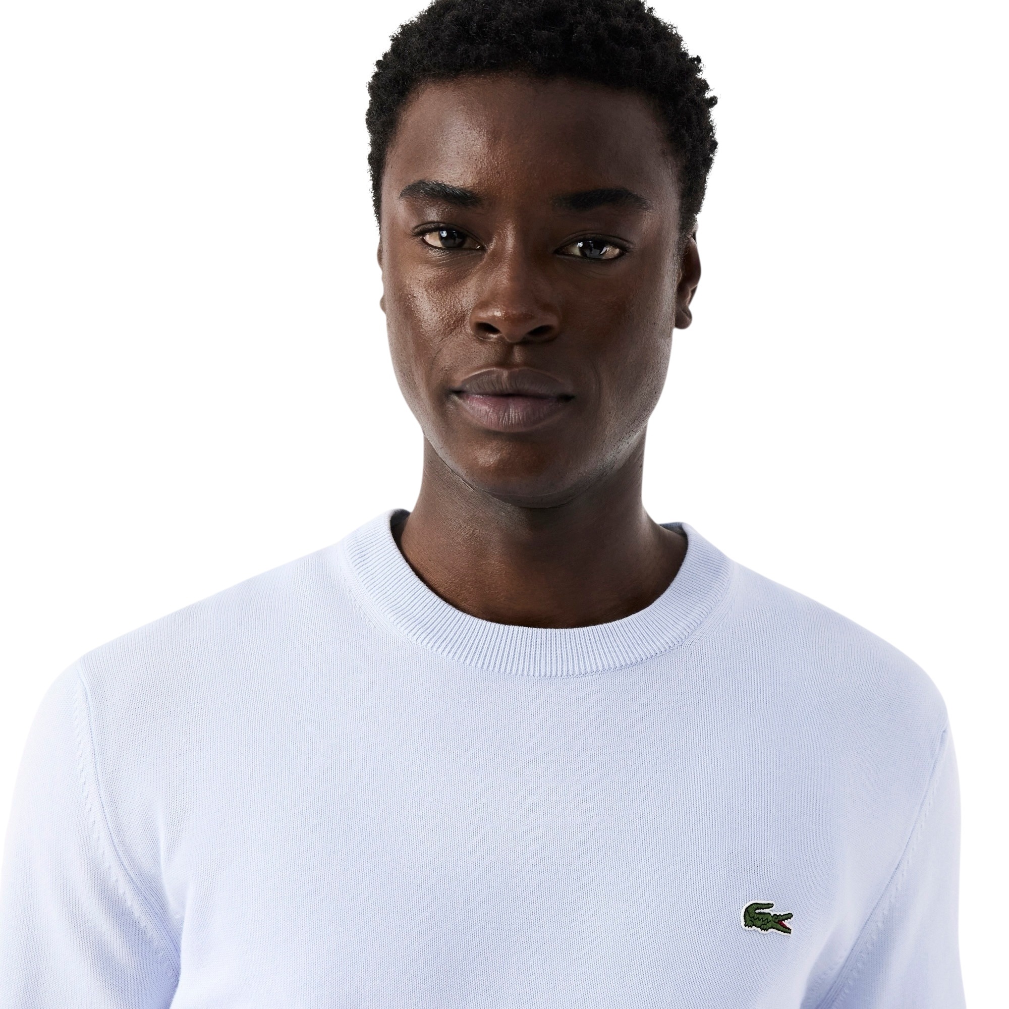 Lacoste Pull Coton Uni Col Rond - Bleu Clair