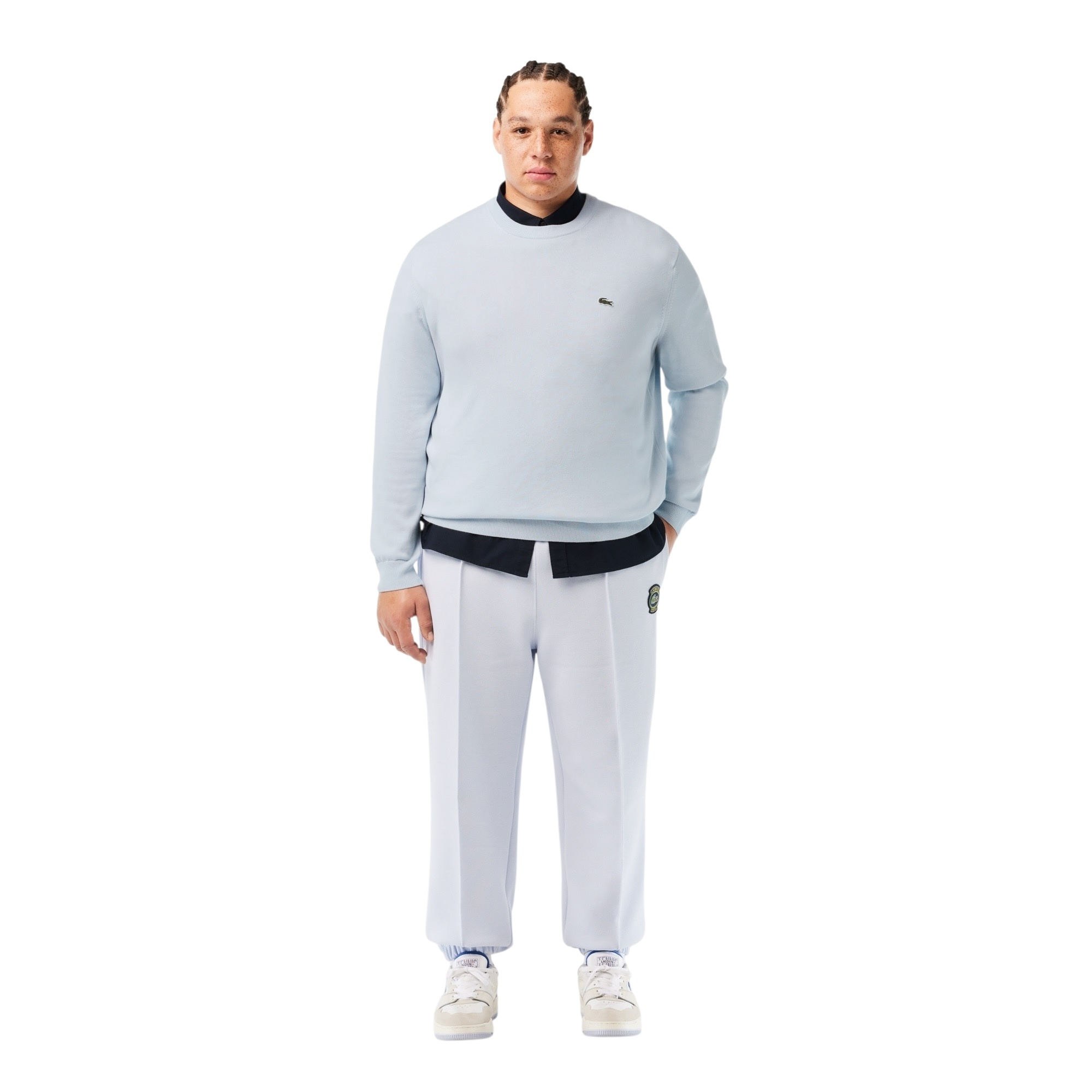 Lacoste Pull Coton Uni Col Rond - Bleu Clair