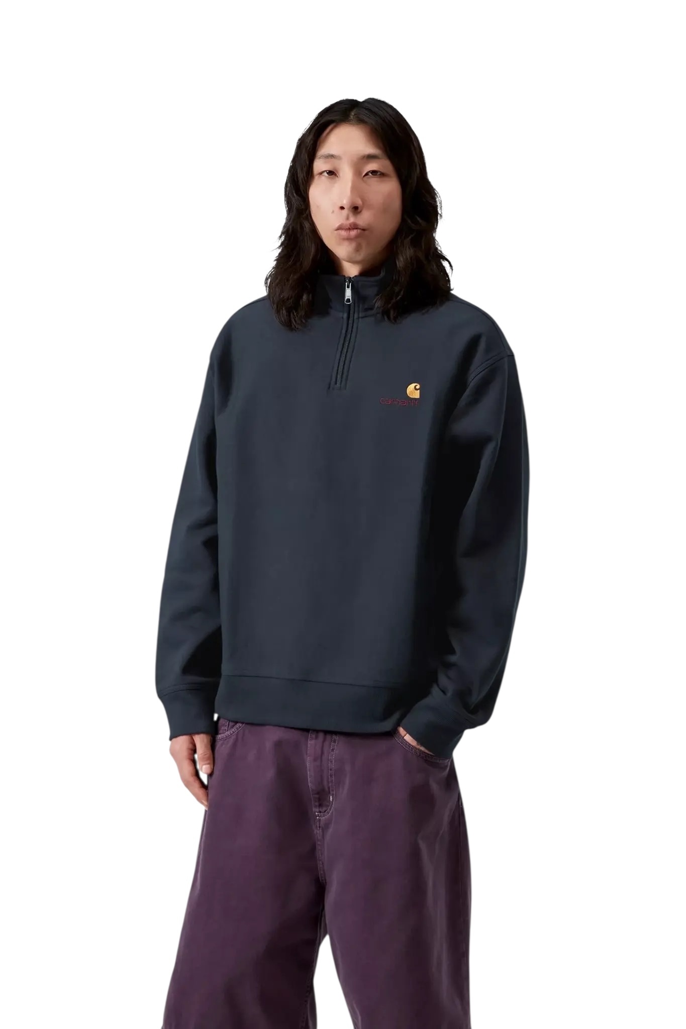 Carhartt WIP Half Zip American Script Sweat - Deep Night