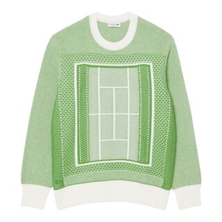 Lacoste Pull Jacquard Graphique Court Tennis - Vert/Blanc