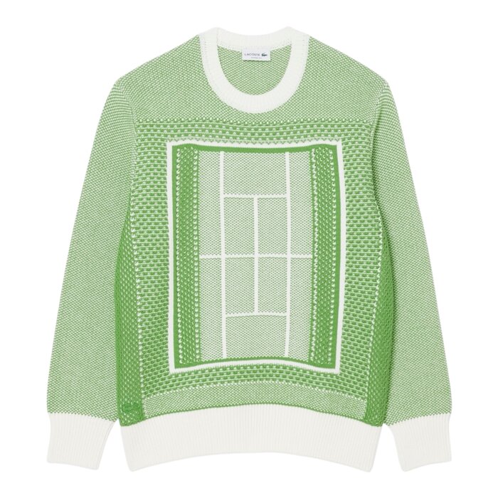Lacoste Pull Jacquard Graphique Court Tennis - Vert/Blanc