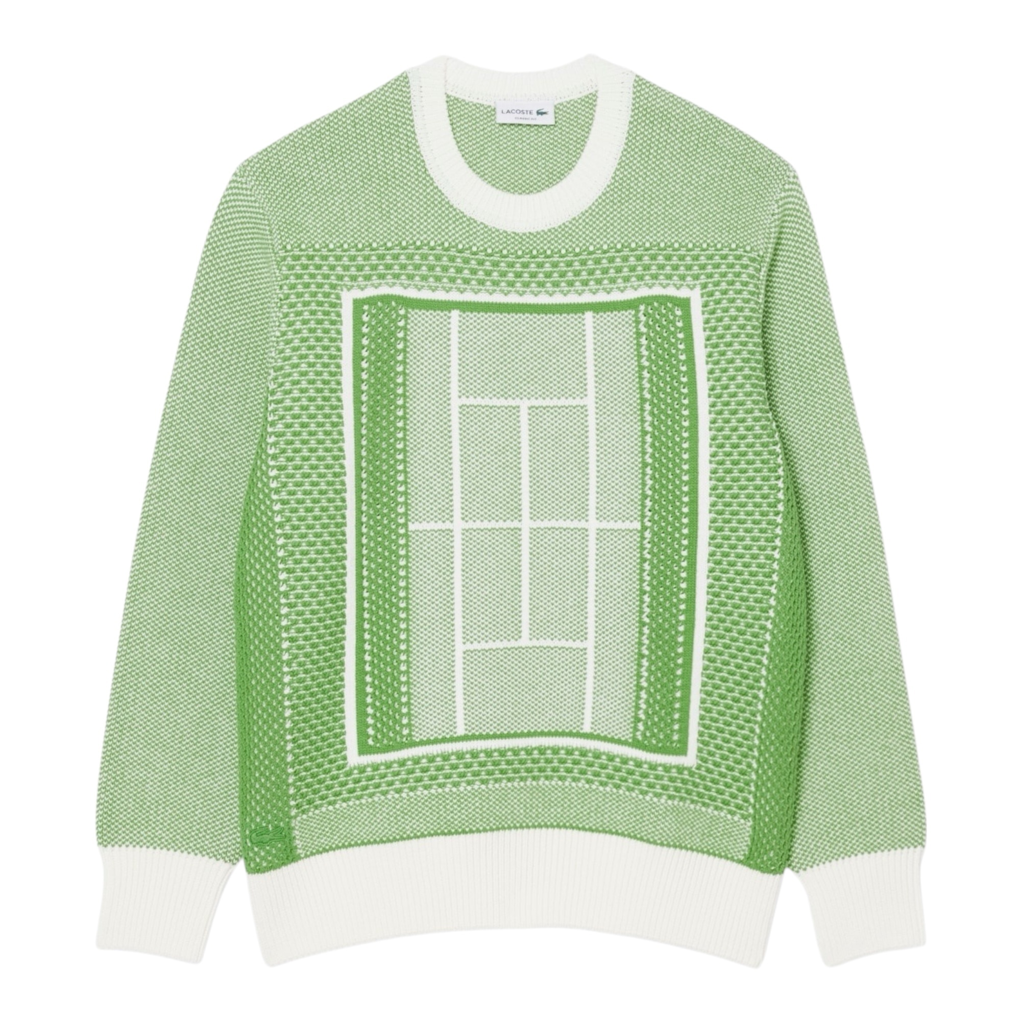 Lacoste Pull Jacquard Graphique Court Tennis - Vert/Blanc