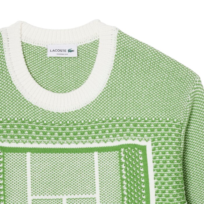 Lacoste Pull Jacquard Graphique Court Tennis - Vert/Blanc