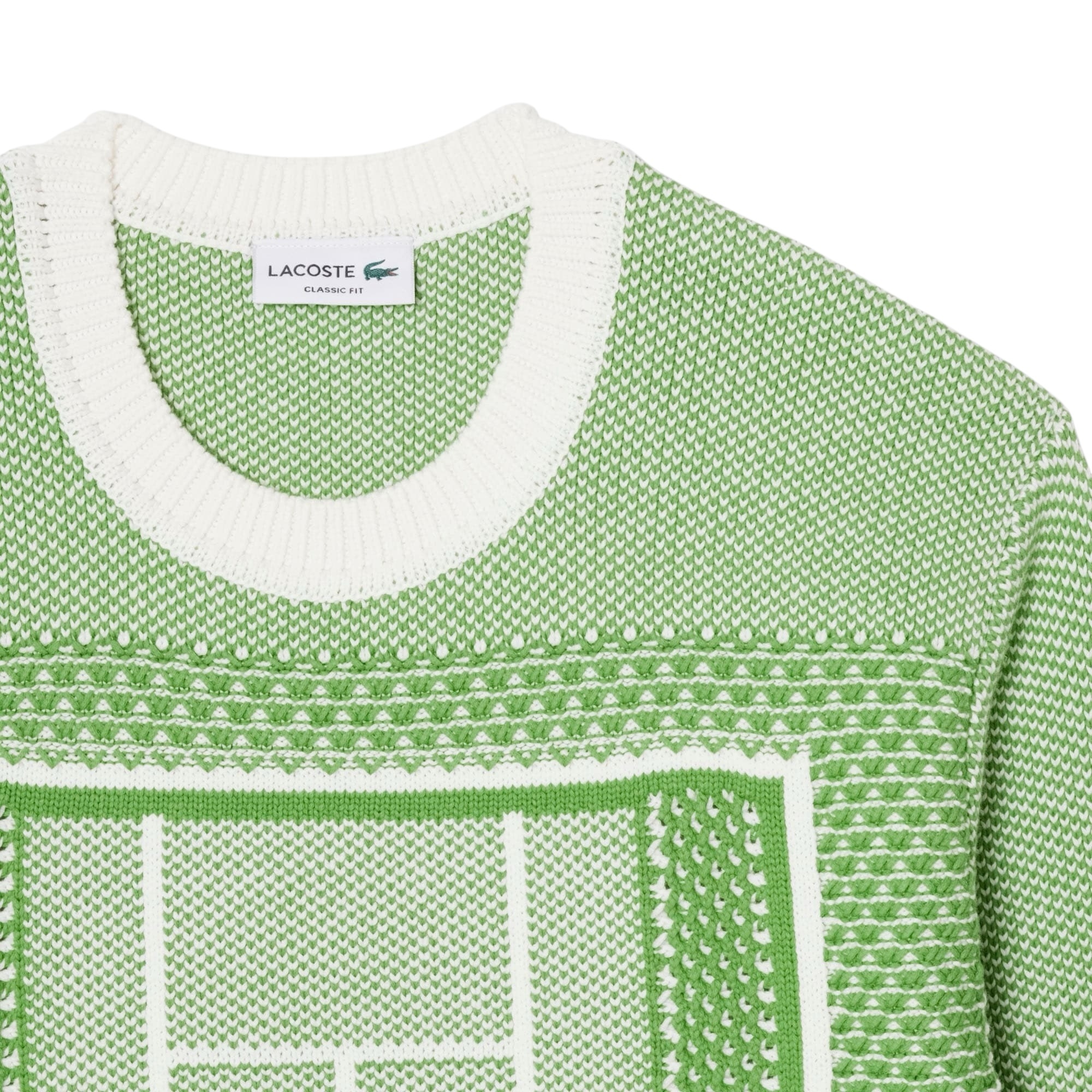 Lacoste Pull Jacquard Graphique Court Tennis - Vert/Blanc