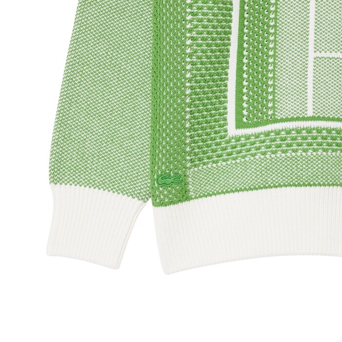 Lacoste Pull Jacquard Graphique Court Tennis - Vert/Blanc