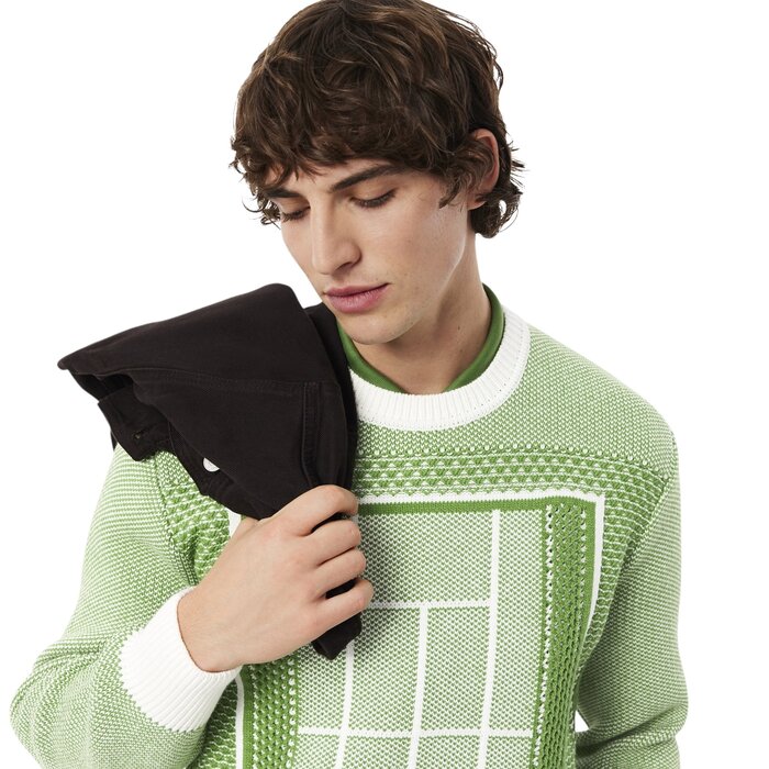 Lacoste Pull Jacquard Graphique Court Tennis - Vert/Blanc