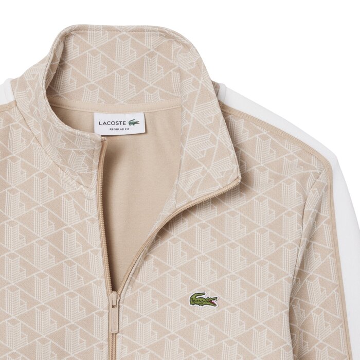 Lacoste Veste de survêtement zippée Paris jacquard -  Beige/Blanc