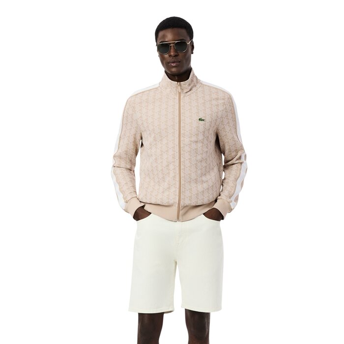 Lacoste Veste de survêtement zippée Paris jacquard -  Beige/Blanc