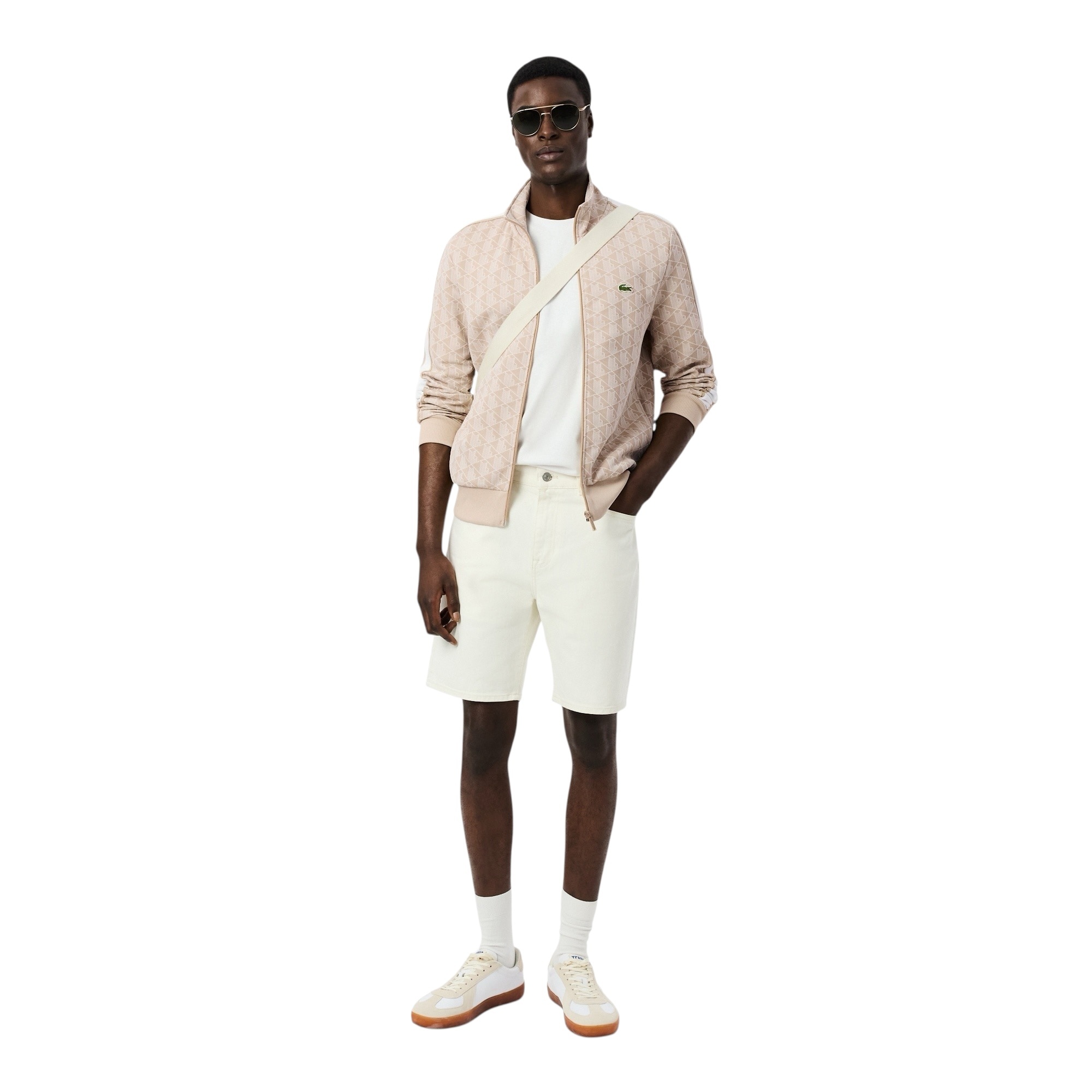 Lacoste Veste de survêtement zippée Paris jacquard -  Beige/Blanc