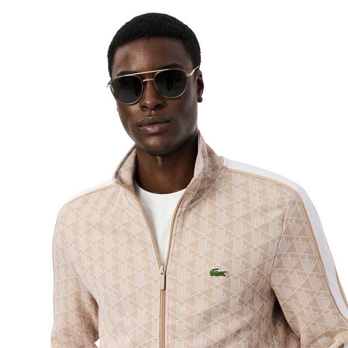 Lacoste Veste de survêtement zippée Paris jacquard -  Beige/Blanc