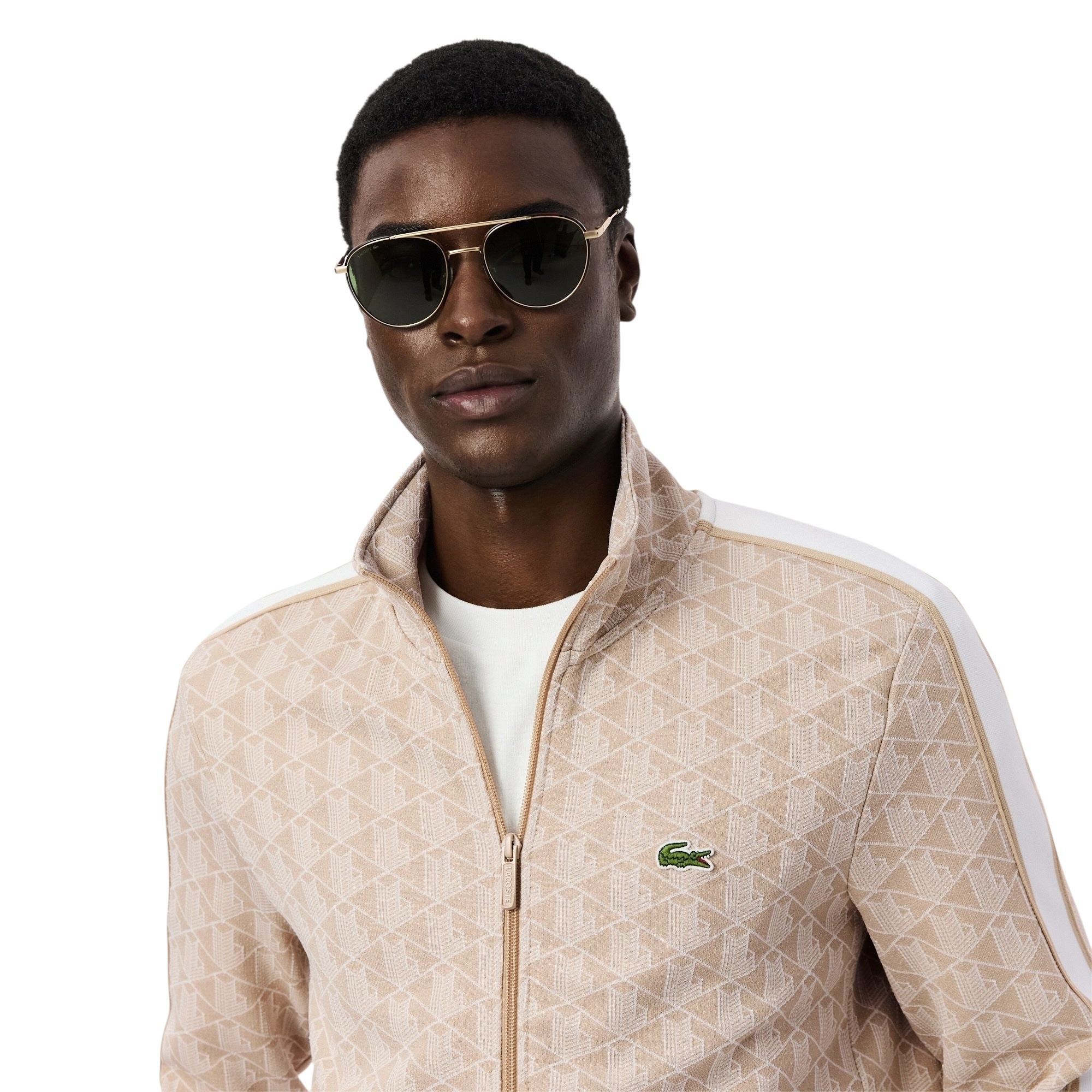 Lacoste Veste de survêtement zippée Paris jacquard -  Beige/Blanc