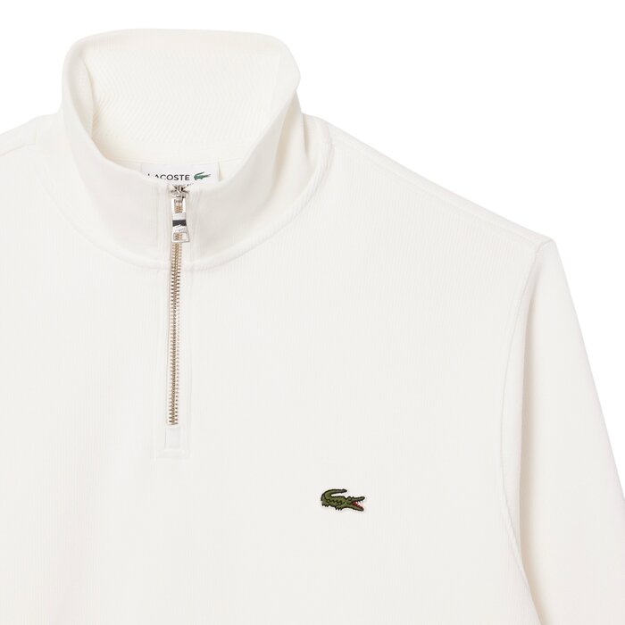 Lacoste Sweatshirt Zippé Interlock Col Montant - Blanc