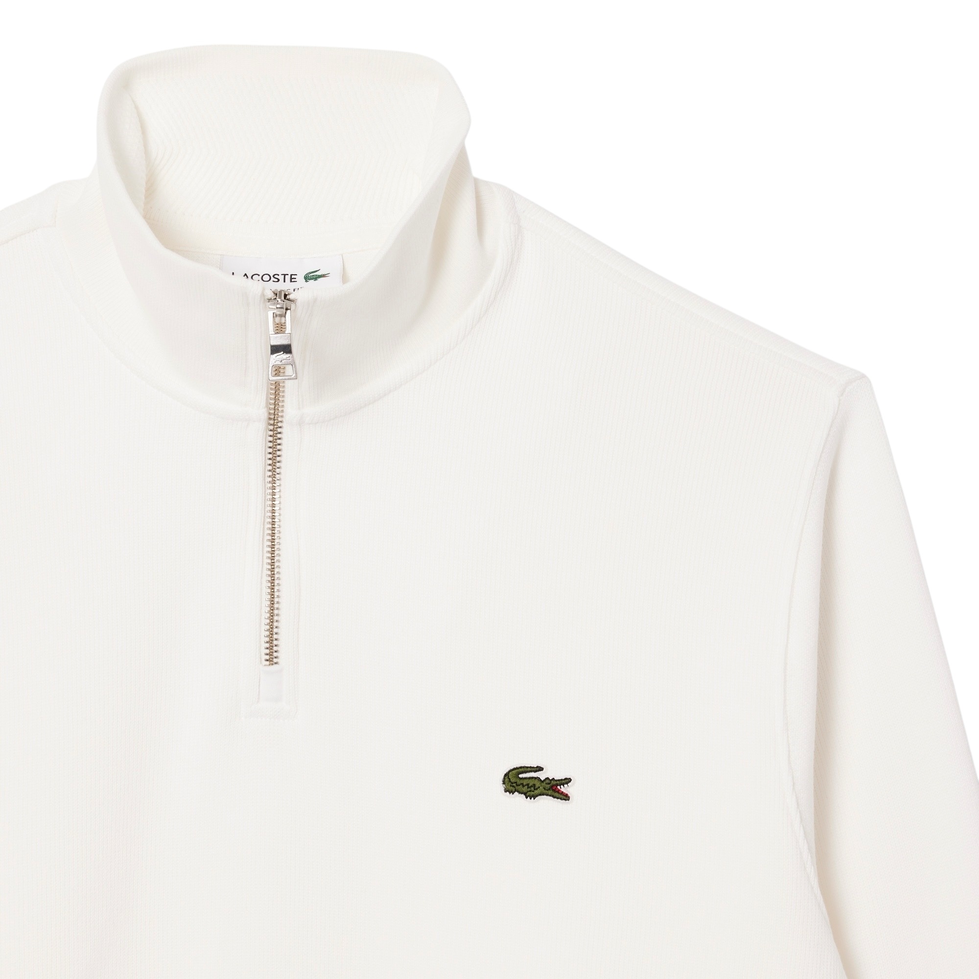 Lacoste Sweatshirt Zippé Interlock Col Montant - Blanc