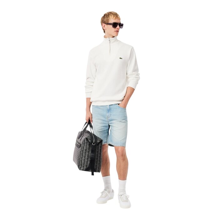 Lacoste Sweatshirt Zippé Interlock Col Montant - Blanc