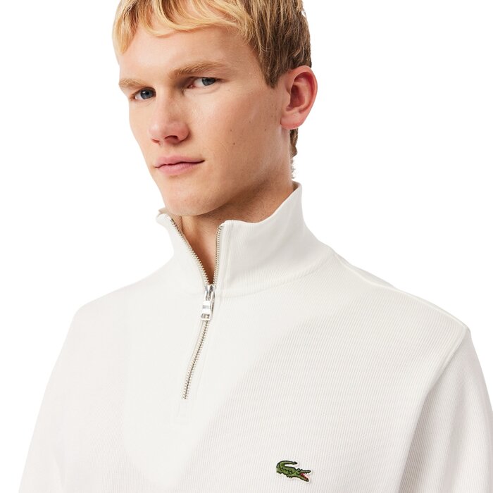 Lacoste Sweatshirt Zippé Interlock Col Montant - Blanc