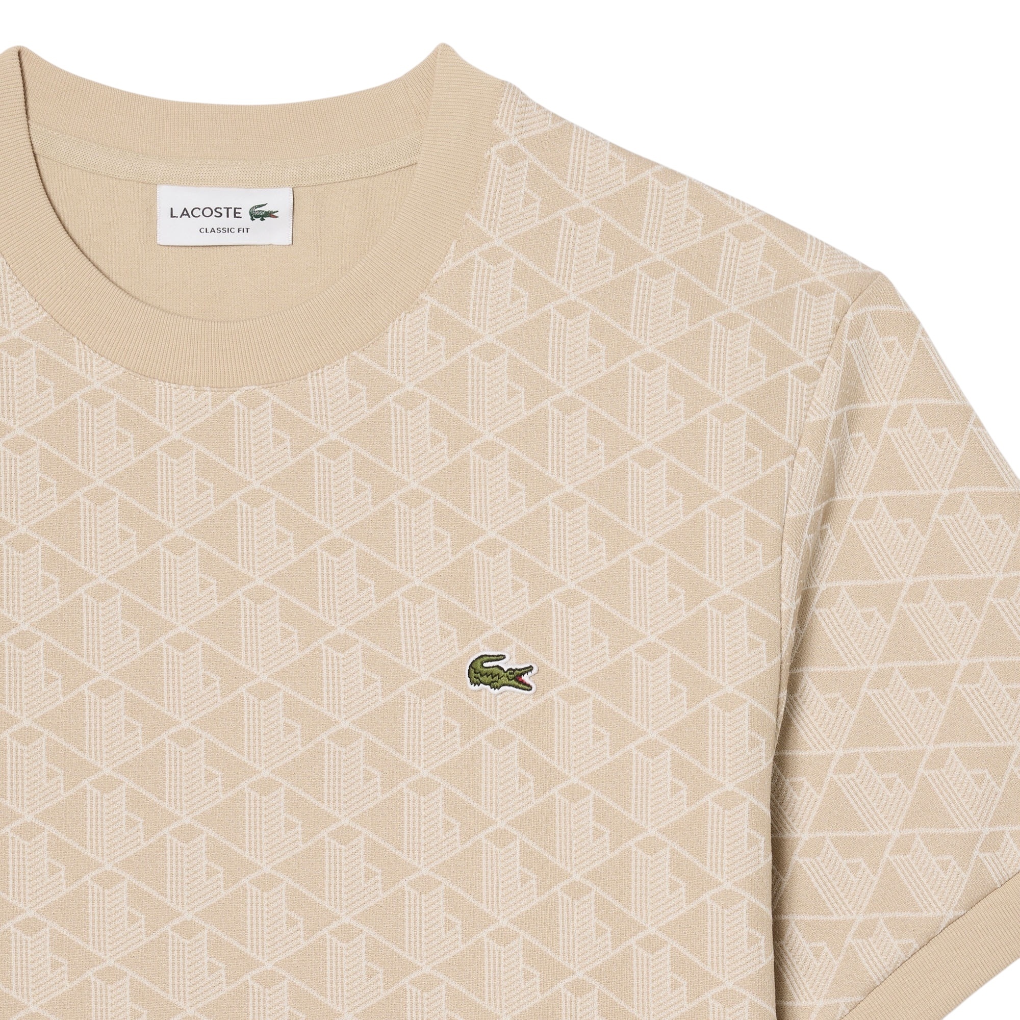 Lacoste T-shirt Jacquard Monogramme - Beige/Blanc