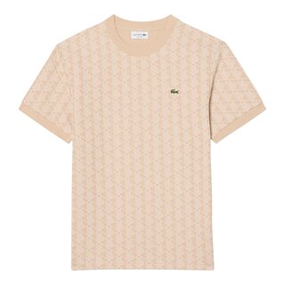 Lacoste T-shirt Jacquard Monogramme - Beige/Blanc