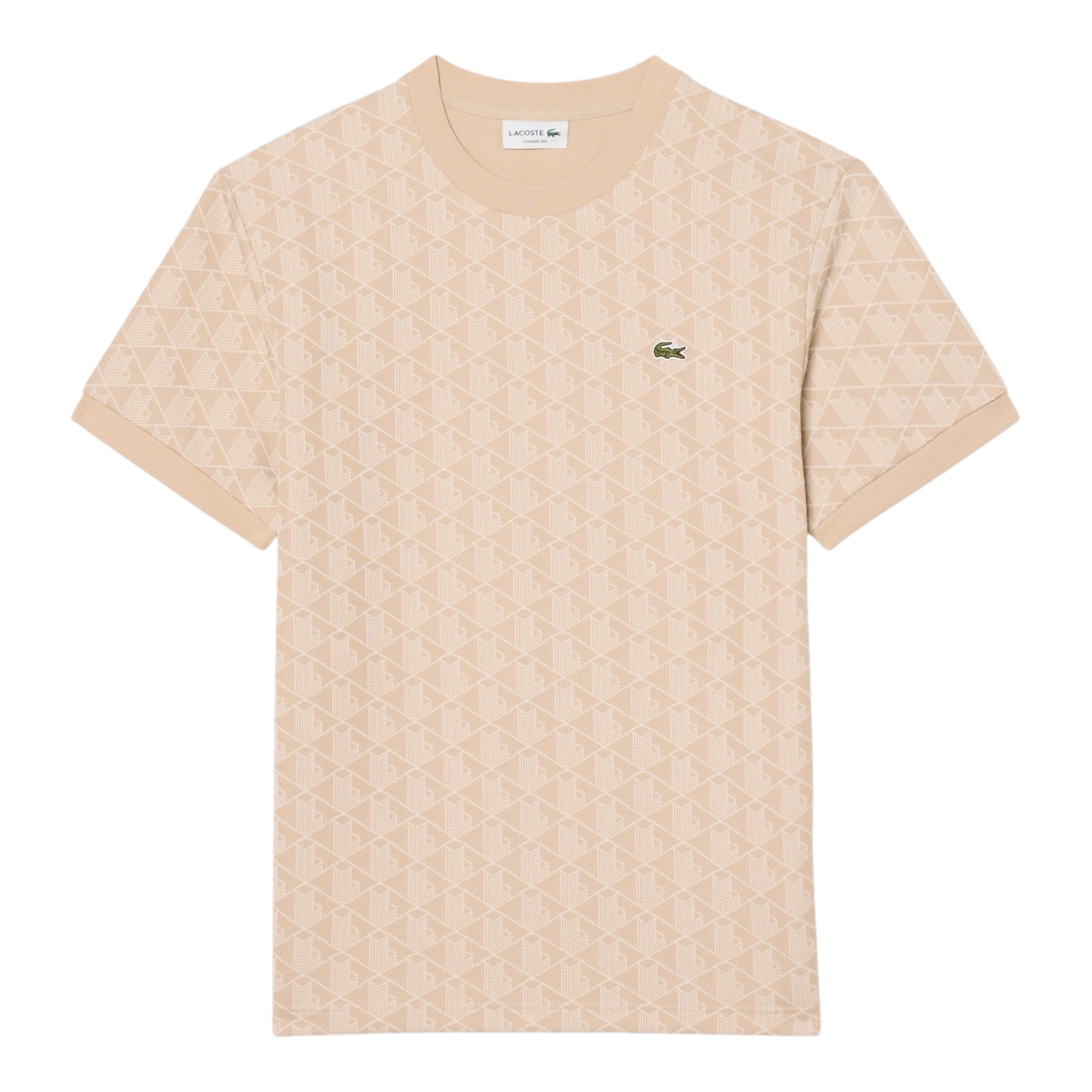 Lacoste T-shirt Jacquard Monogramme - Beige/Blanc