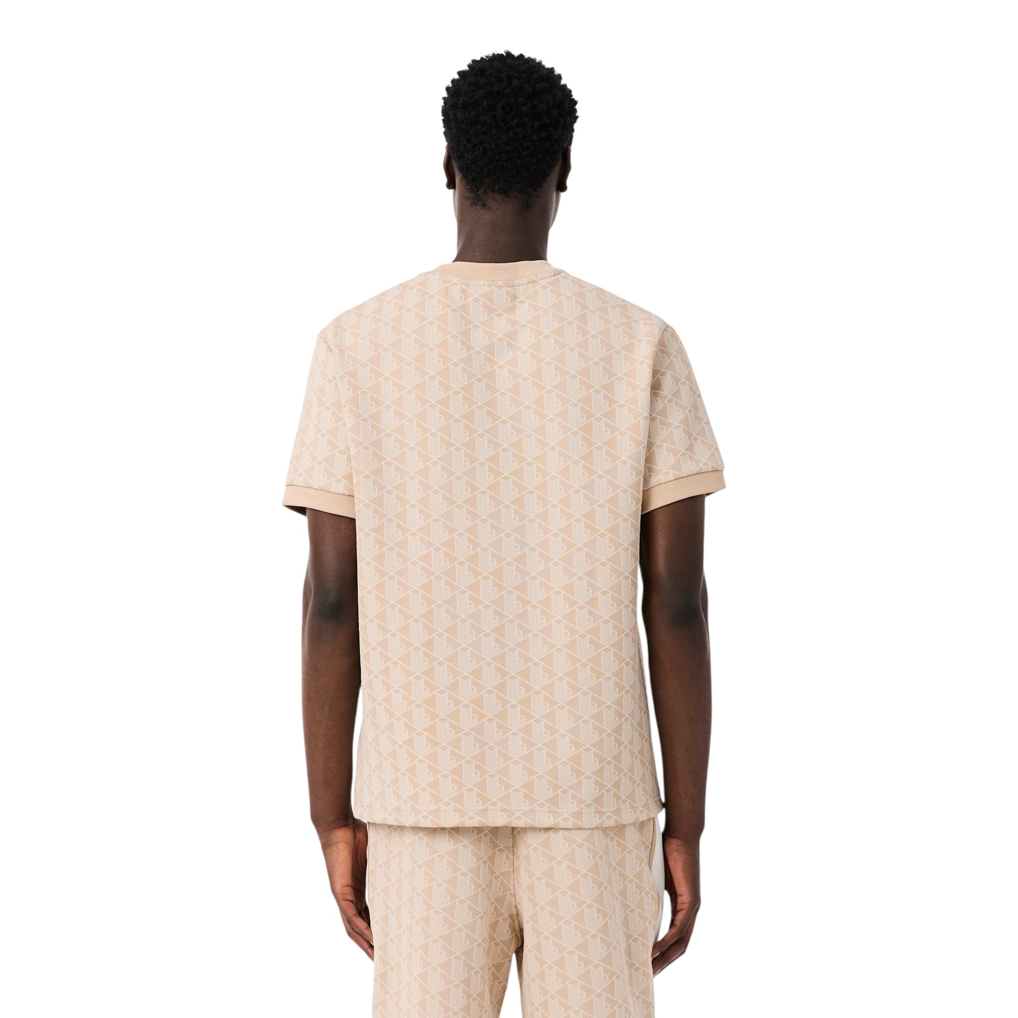 Lacoste T-shirt Jacquard Monogramme - Beige/Blanc