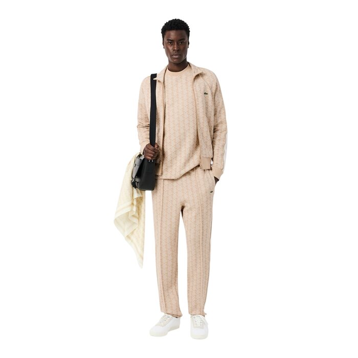 Lacoste T-shirt Jacquard Monogramme - Beige/Blanc