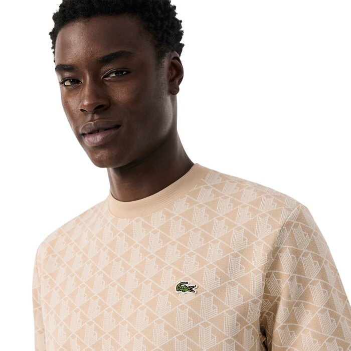 Lacoste T-shirt Jacquard Monogramme - Beige/Blanc