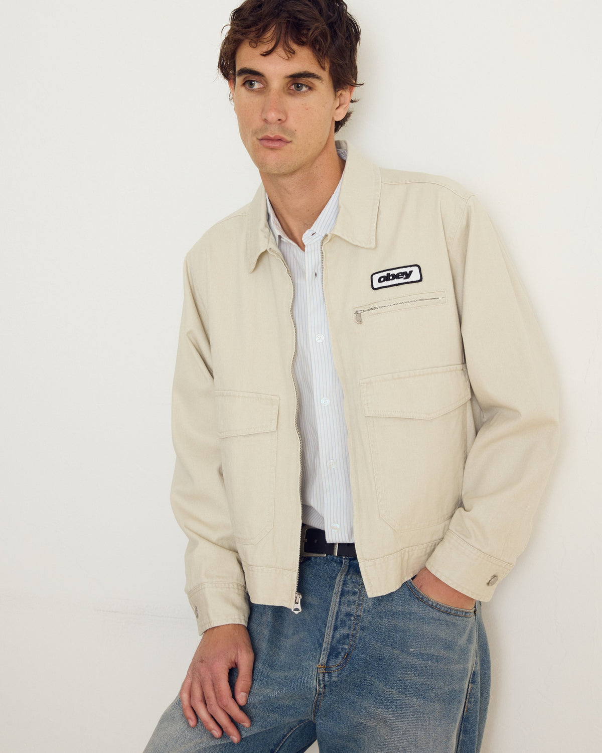 Obey Walter Work Jacket - Silver Birch Faded Wash