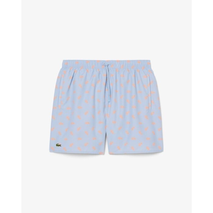 Lacoste Short de bain mi-long imprimé crocodile - Bleu Clair